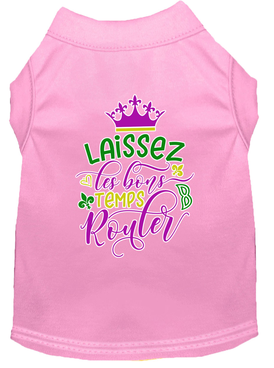 Laissez Les Bons Temps Rouler Screen Print Mardi Gras Dog Shirt Light Pink Lg
